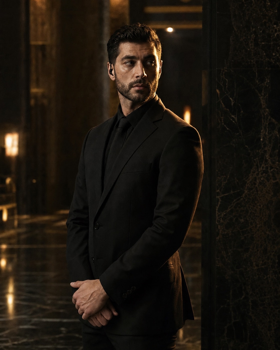 A composed, impeccably presented Avelis security officer